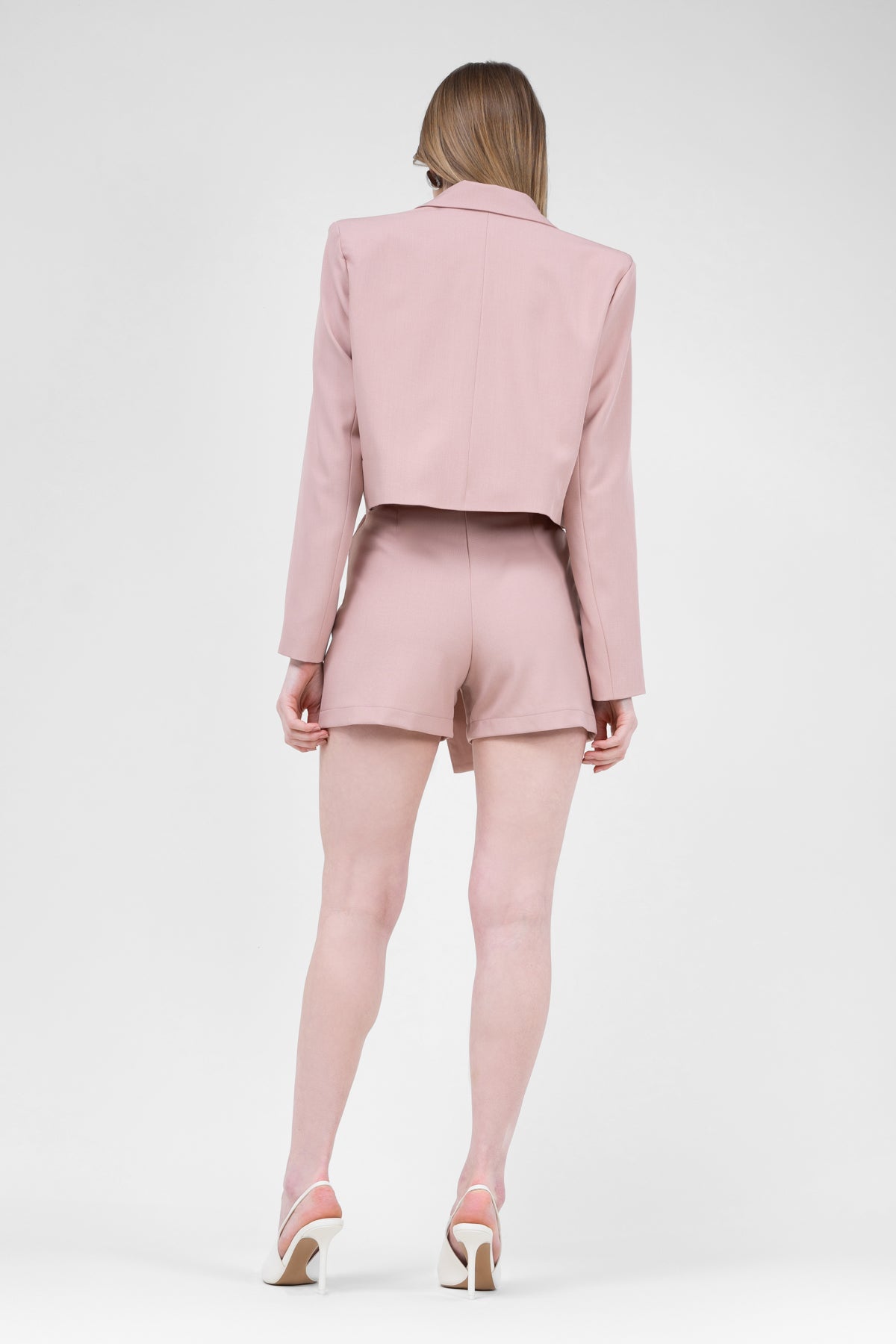 Pastel Pink Suit With Cropped Blazer And Skort