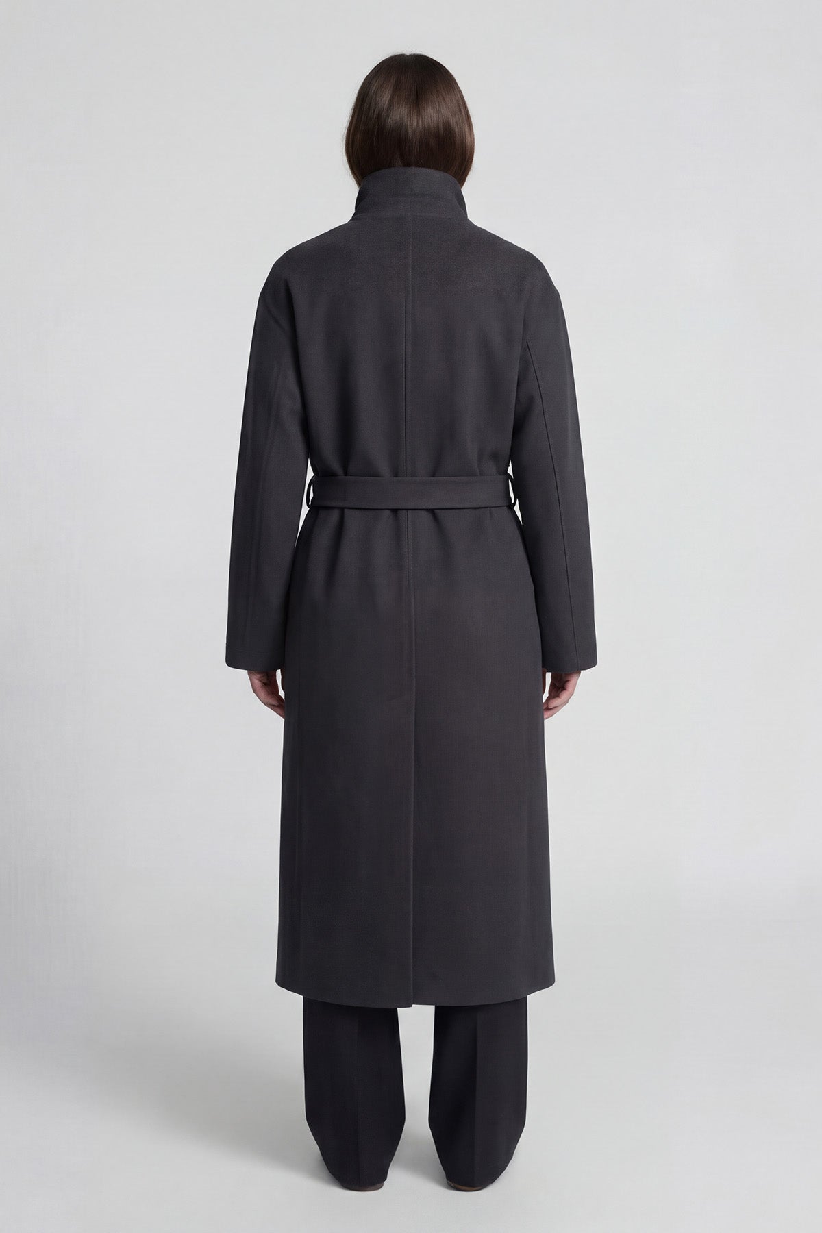 Palton gri prună cu guler înalt