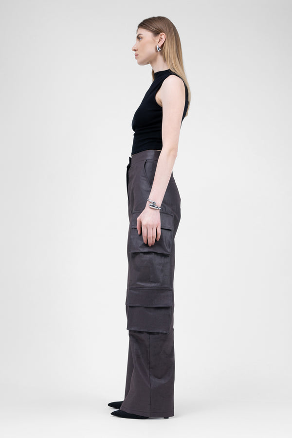 Brown Denim Cargo Trousers With Pockets