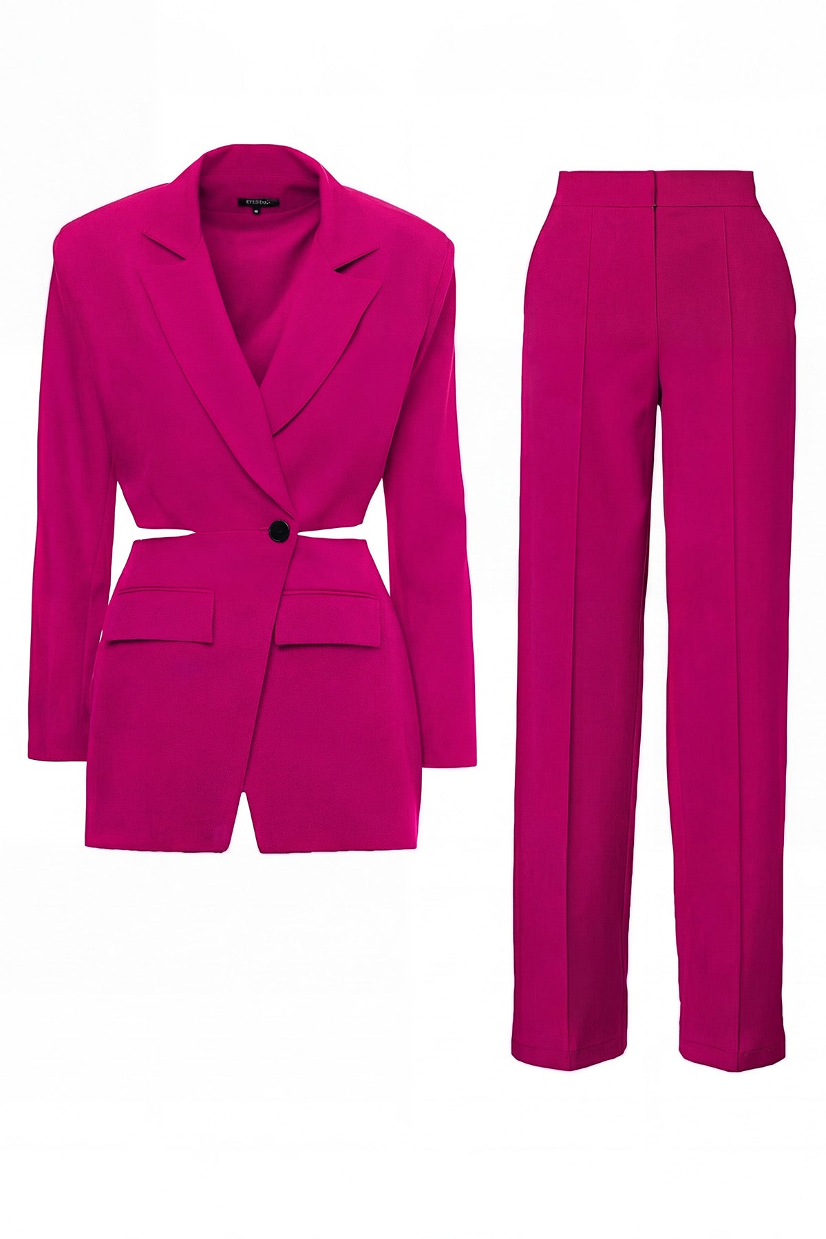 Fuchsia Suit With Blazer With Waistline Cut-Out And Stripe Detail Trousers