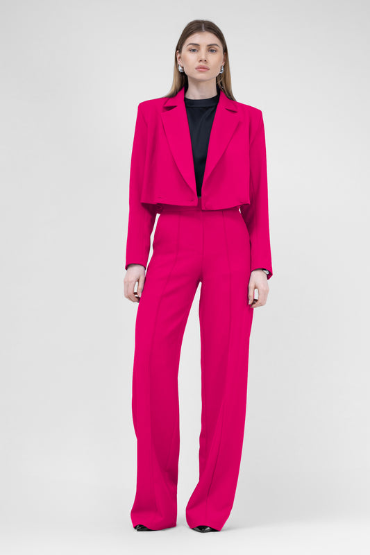 Fuchsia Suit With Cropped Blazer And Stripe Detail Trousers