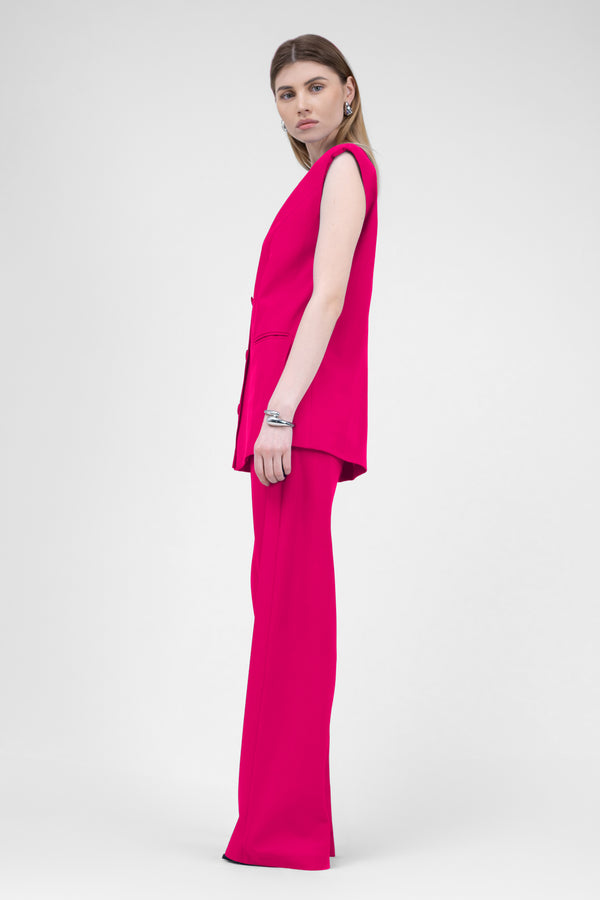 Fuchsia Suit With Oversized Vest And Stripe Detail Trousers