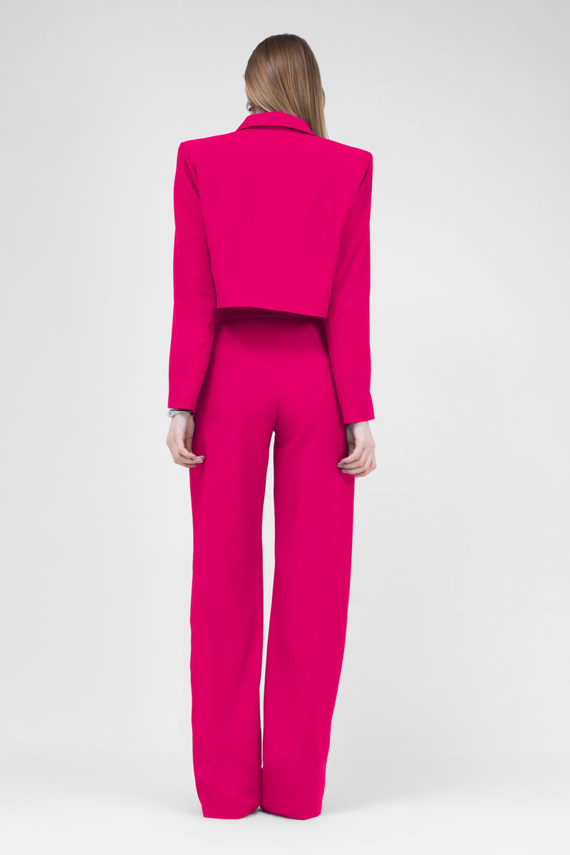 Fuchsia Suit With Cropped Blazer And Stripe Detail Trousers