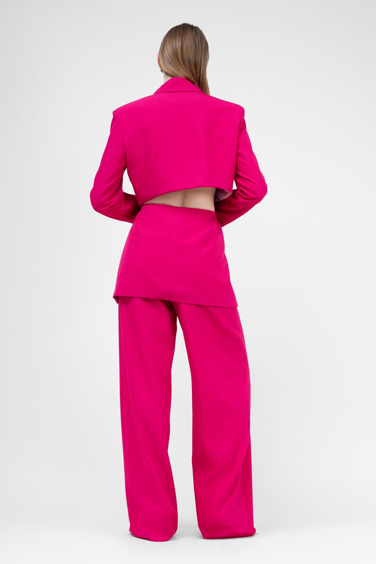 Fuchsia Suit With Blazer With Waistline Cut-Out And Ultra Wide Leg Tro