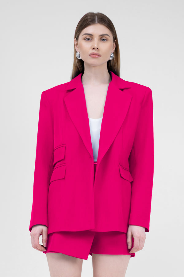Fuchsia Suit With Regular Blazer With Double Pocket And Skort