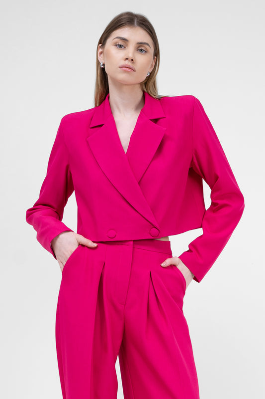 Fuchsia Double Breasted Cropped Blazer