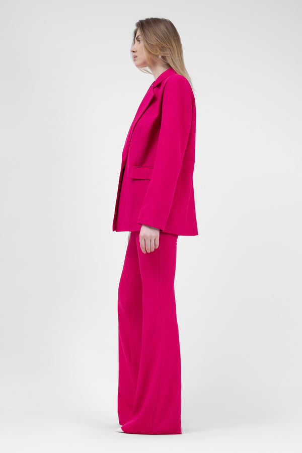 Fuchsia Suit With Regular Blazer With Double Pocket And Flared Trousers