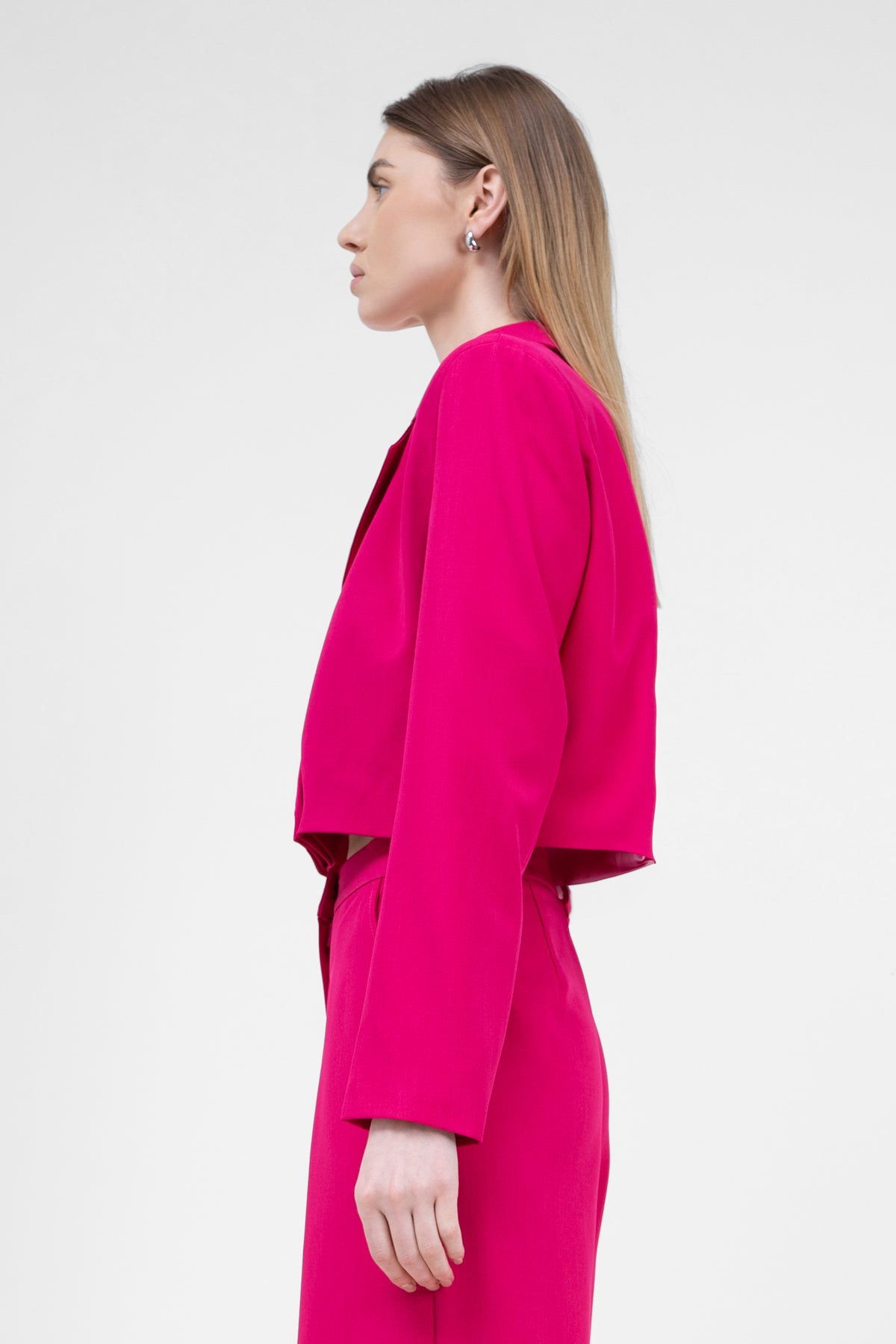 Fuchsia Double Breasted Cropped Blazer