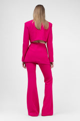 Fuchsia Suit With Blazer With Waistline Cut-Out And Flared Trousers