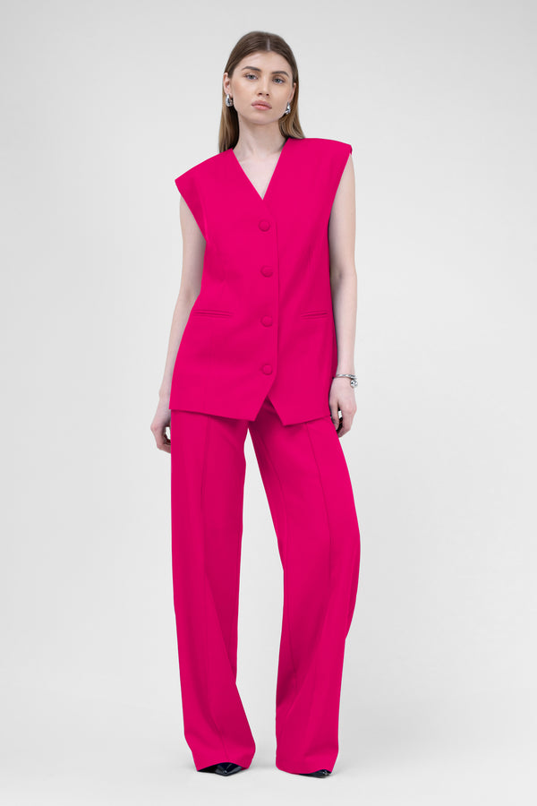 Fuchsia Suit With Oversized Vest And Stripe Detail Trousers