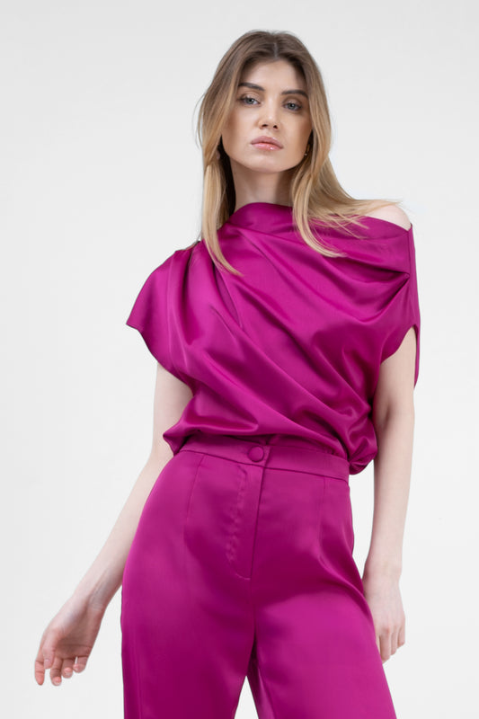 Fuchsia asymmetrische gedrapeerde top