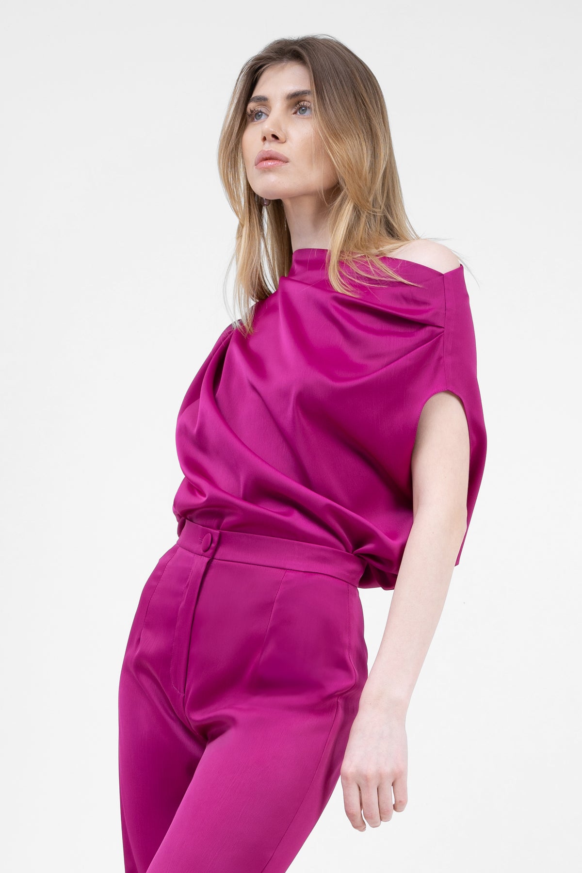 Fuchsia Asymmetrical Draped Top