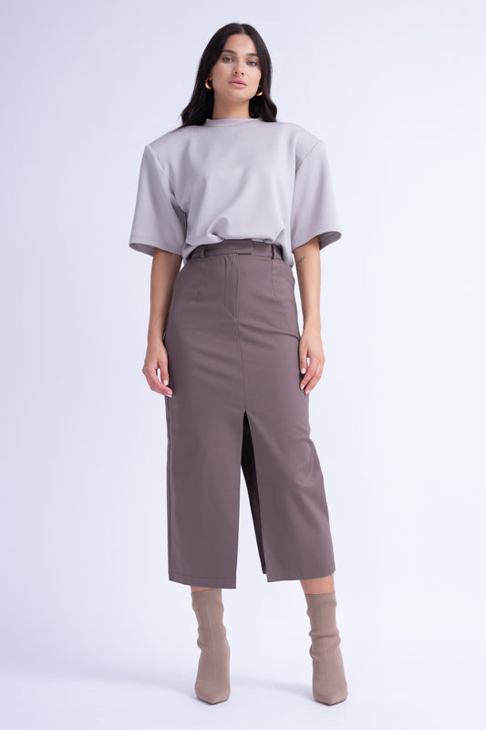 Dark Grey Straight-Cut Skirt With Slit