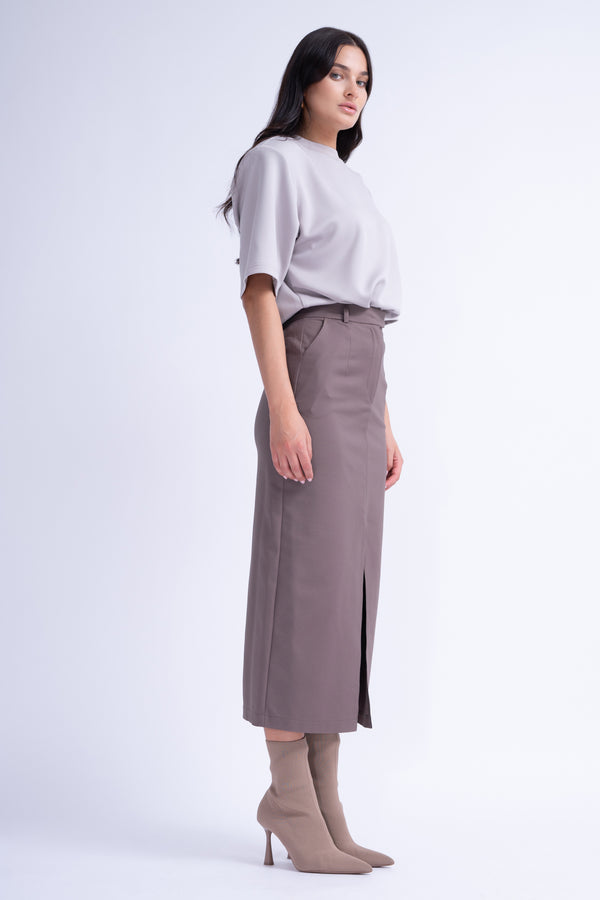 Dark Grey Straight-Cut Skirt With Slit