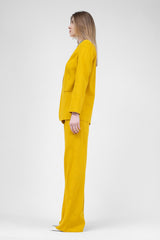 Dark Yellow Linen Suit With blazer and straight trousers