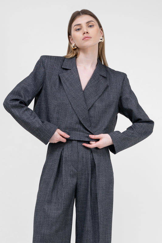 Grijs dubbelrijs cropped blazer