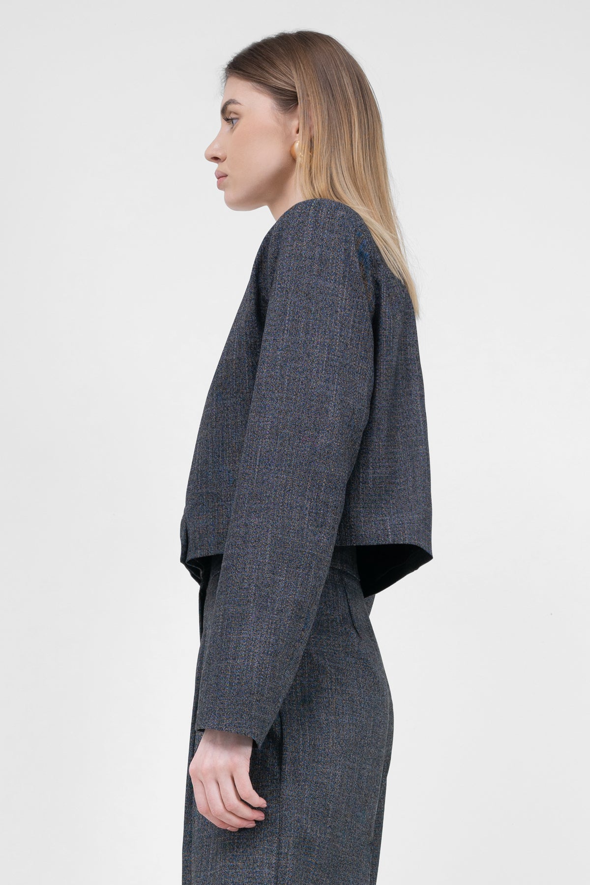 Grey Double Breasted Cropped Blazer