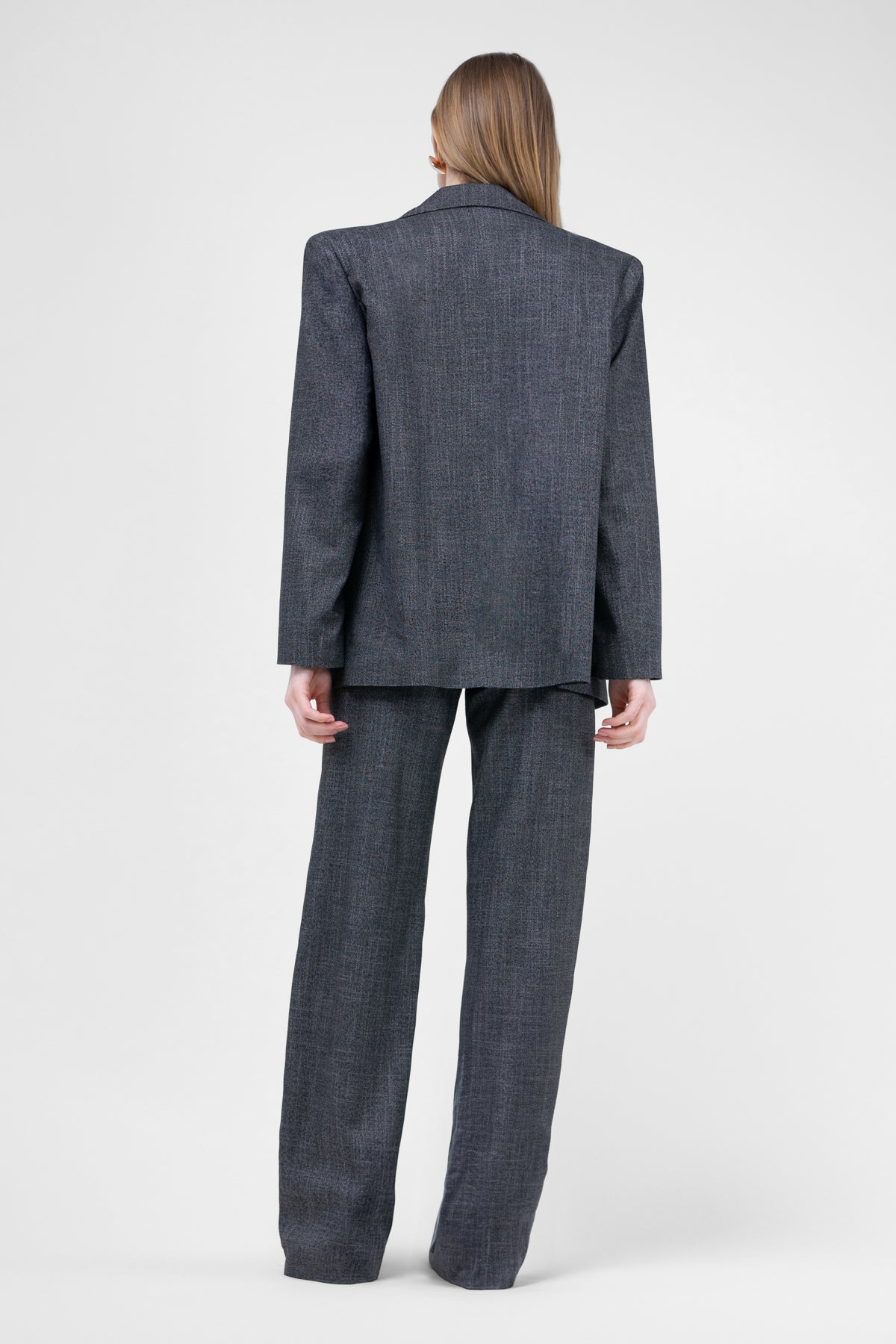 Grey Straight-Cut Trousers With Stripe Detail
