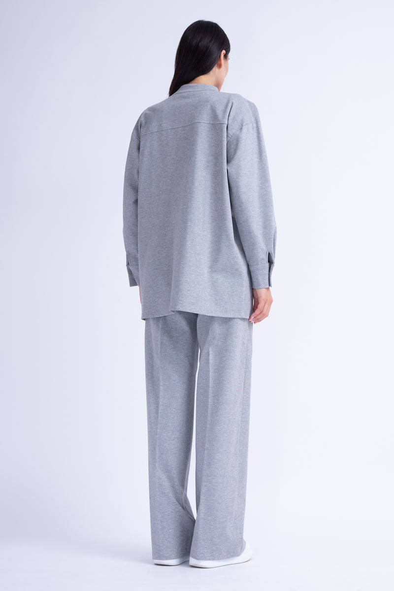 Grey Matching Set With Oversized Shirt And Wide Leg Trousers