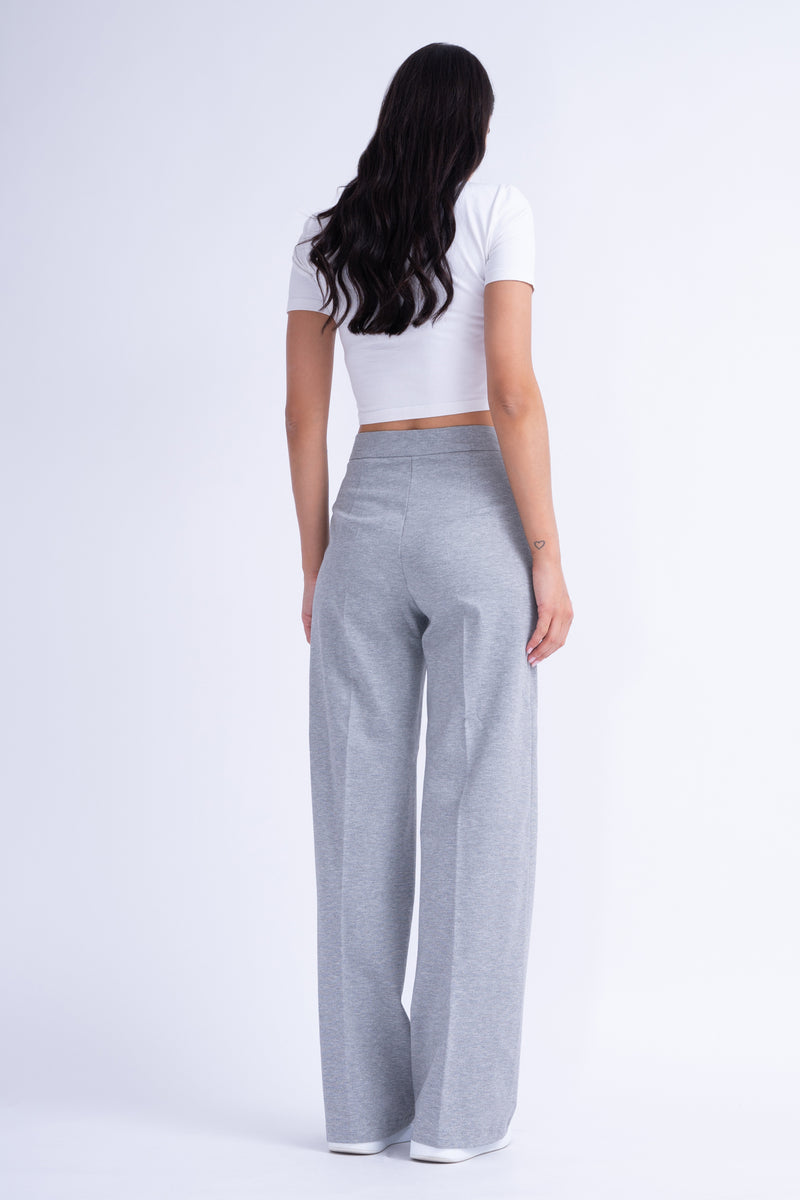 Grey Matching Set With Oversized Shirt And Wide Leg Trousers