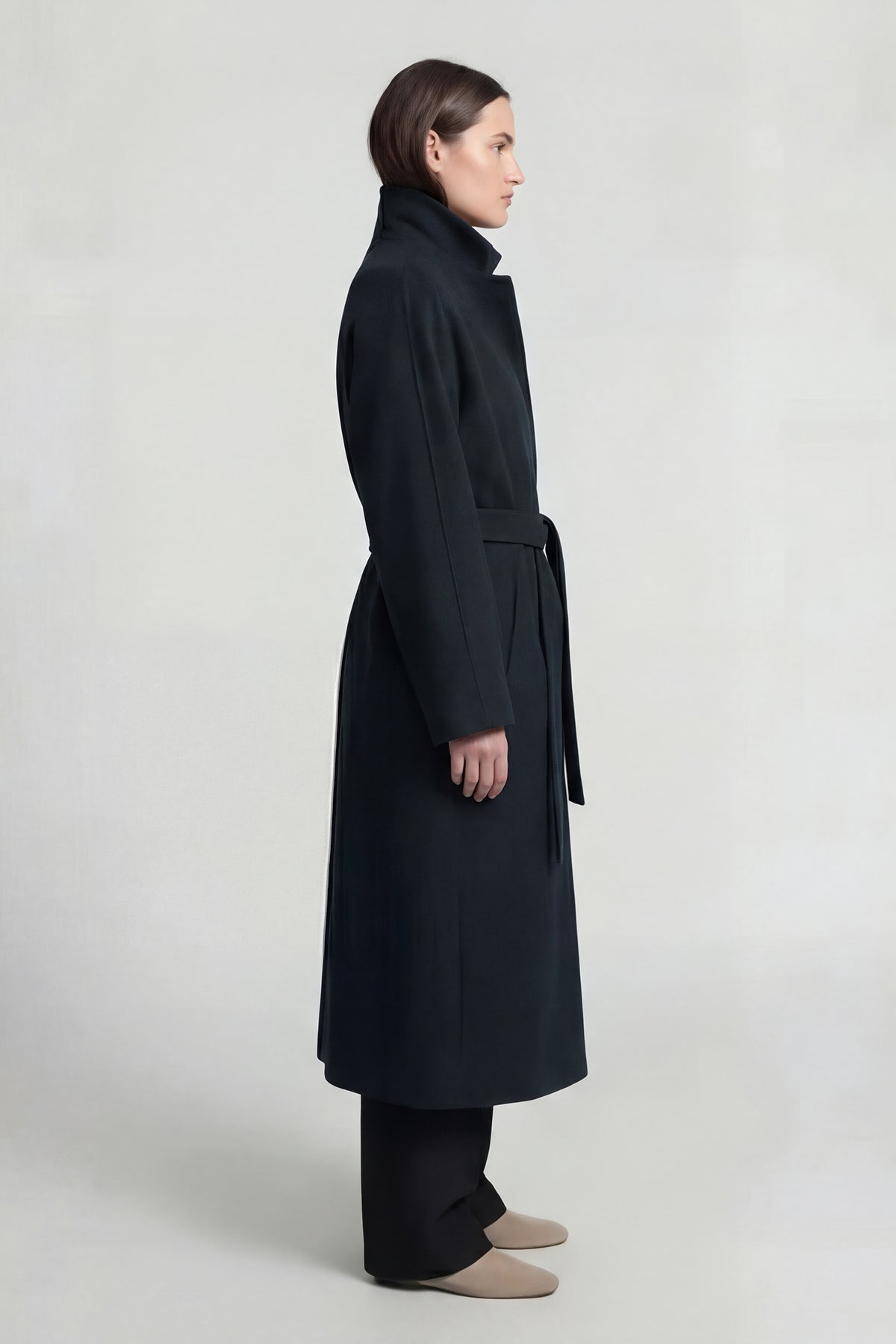 Long Dark Green Coat with High Collar