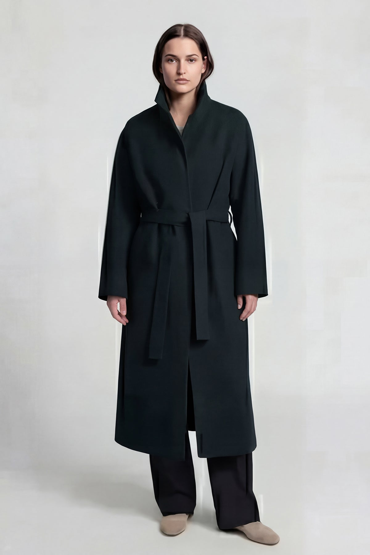 Long Dark Green Coat with High Collar