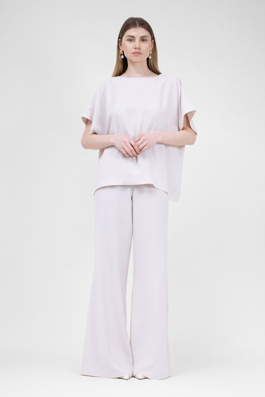 Ivory Set With Blouse And Flared Trousers