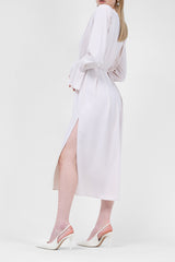 Ivory Midi Dress With Pleats And Proeminent Shoulders