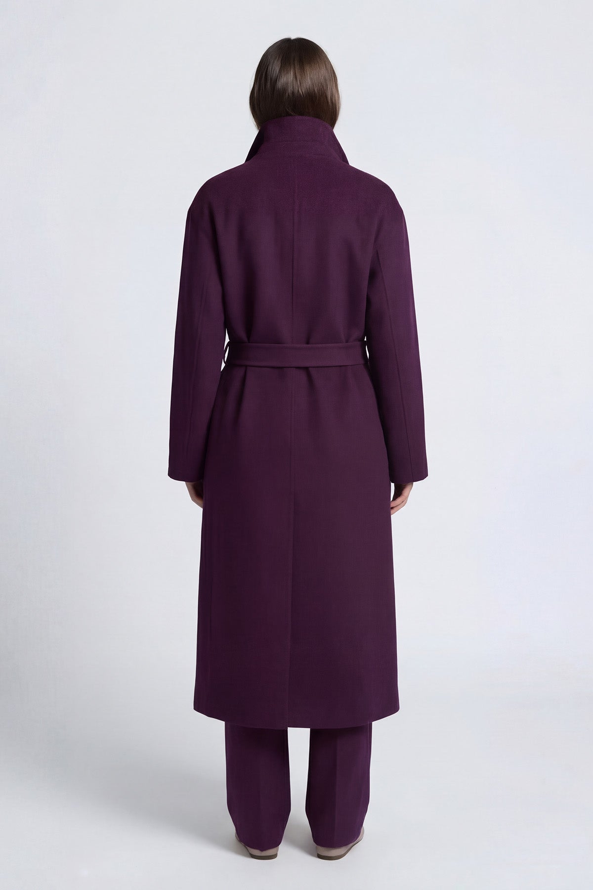 Long Plum-Purple Coat with High Collar