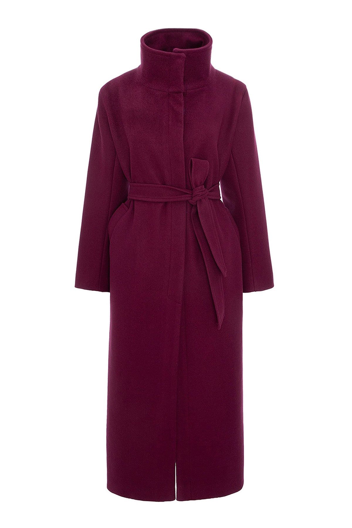 Long Plum-Purple Coat with High Collar