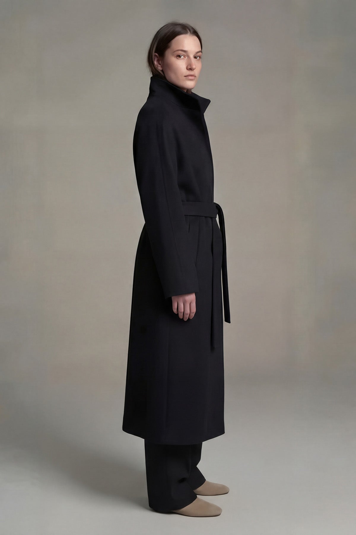 Long Black Coat with High Collar