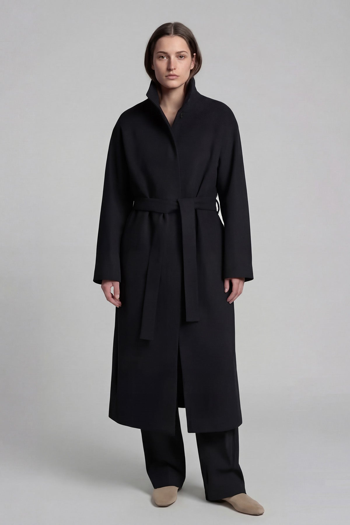 Long Black Coat with High Collar
