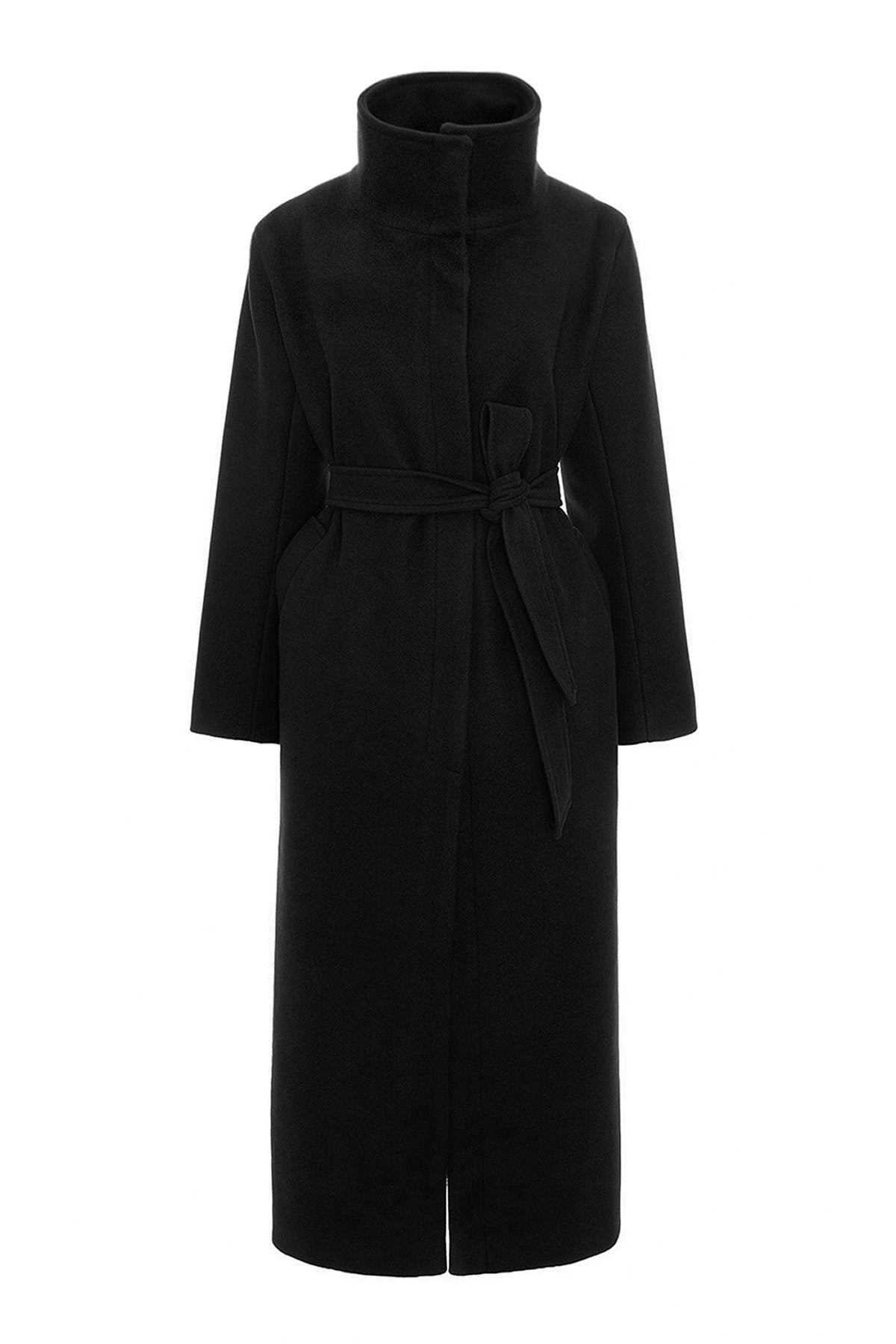 Long Black Coat with High Collar