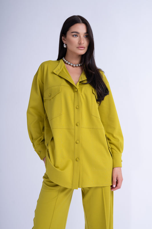 Lime Matching Set With Oversized Shirt And Wide Leg Trousers