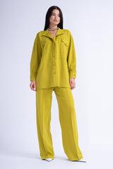 Lime Matching Set With Oversized Shirt And Wide Leg Trousers