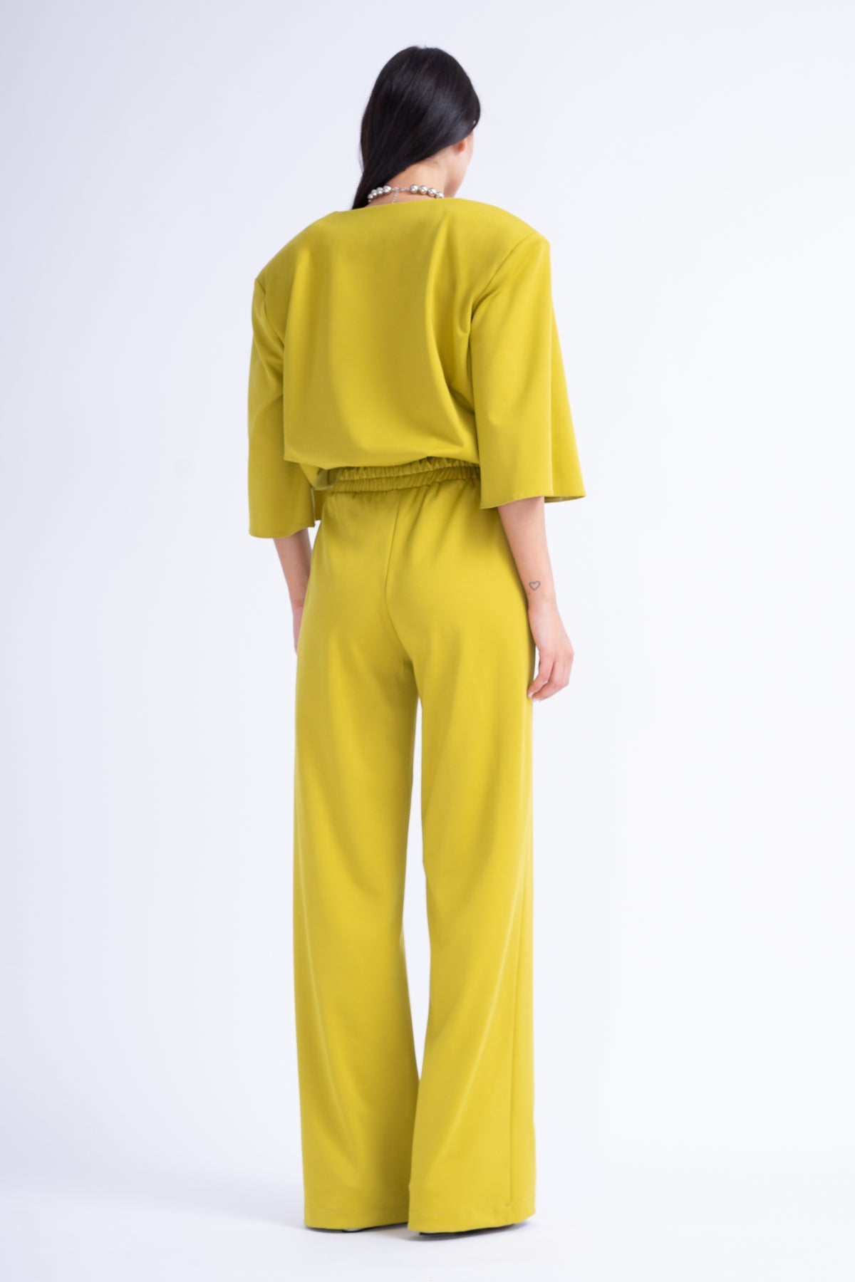 Lime Matching Set With Blouse And Wide Leg Trousers