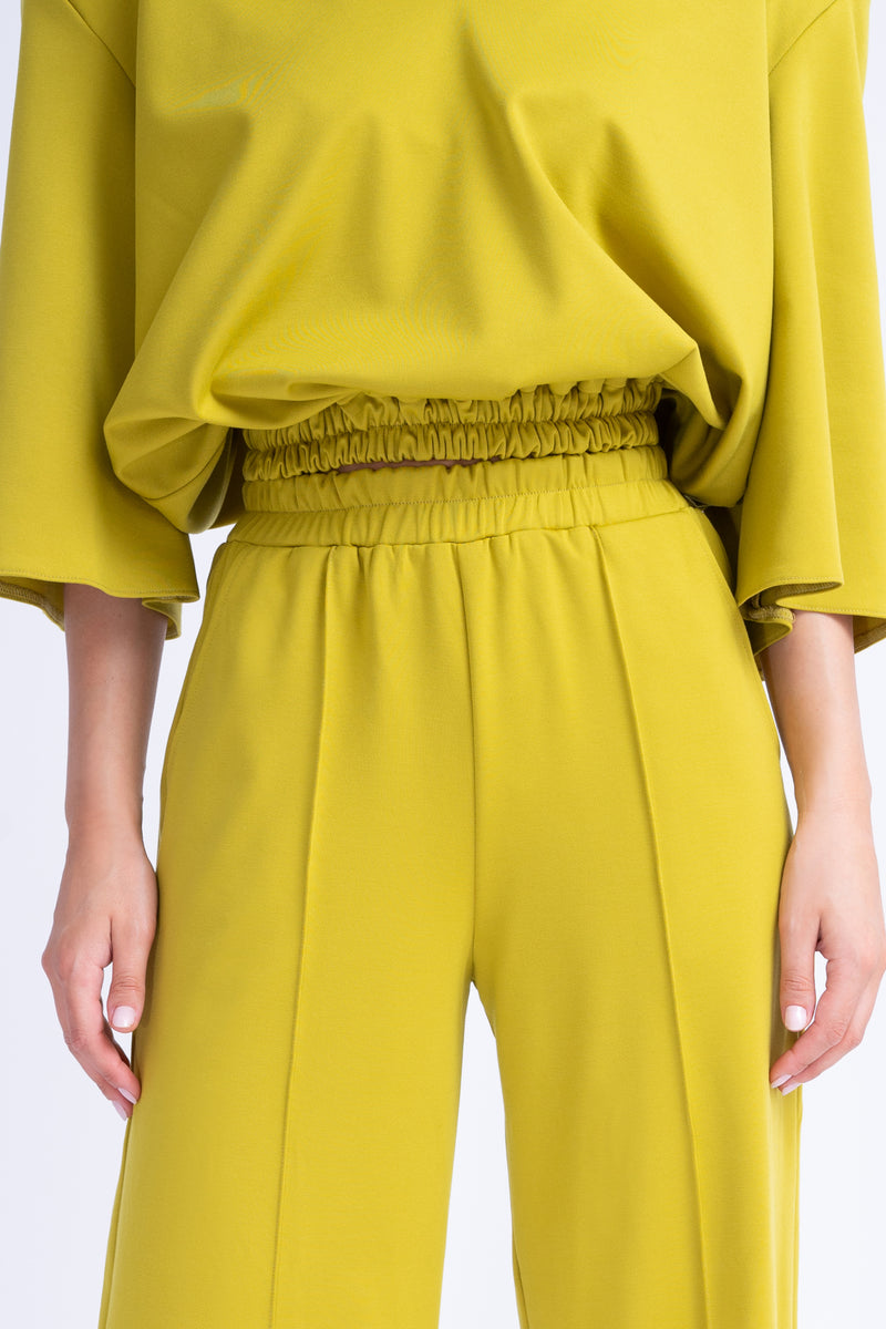 Lime Matching Set With Blouse And Wide Leg Trousers