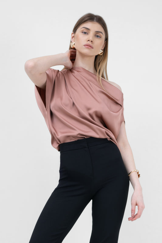 Bronze Asymmetrical Draped Top