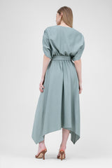 Mint Linen Midi Dress With Belt