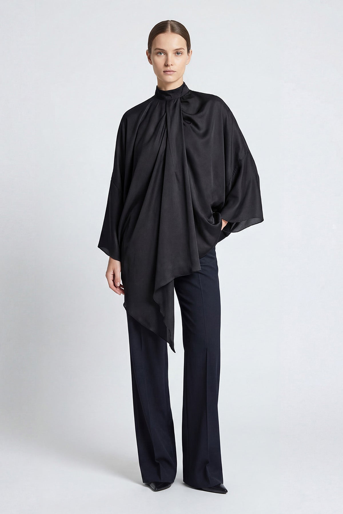 Black Asymmetric Elegant Blouse