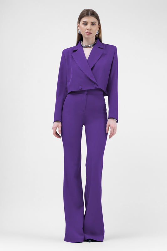 Pantalon évasé taille haute violet foncé