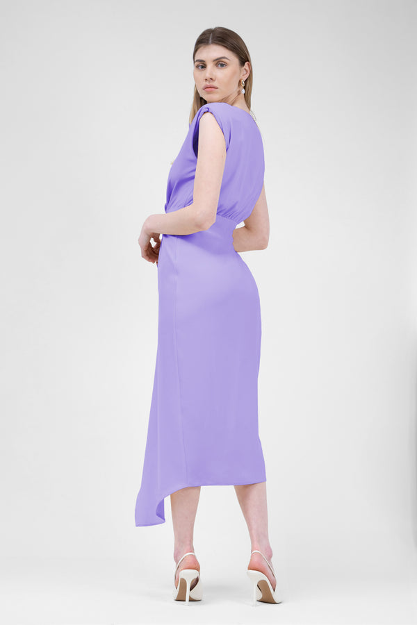 Pastel Purple Midi Dress With Draping And Pleats
