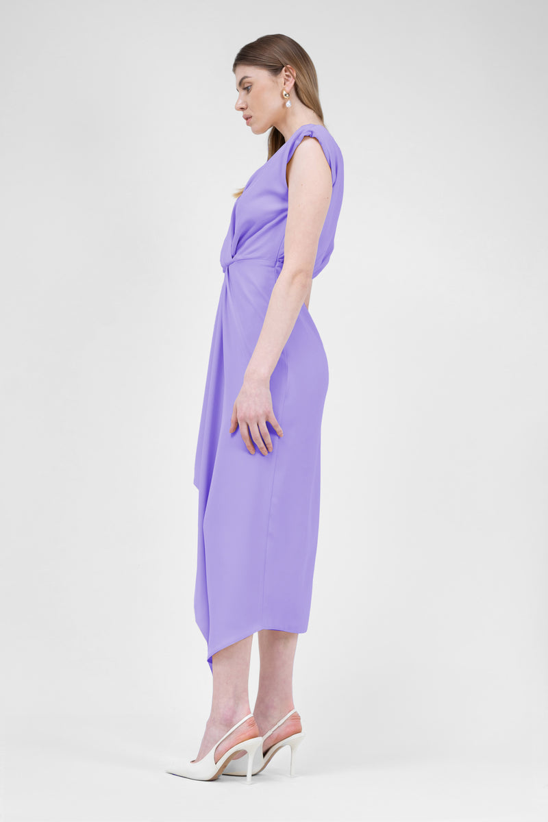 Robe midi violet pastel avec drapé et plis