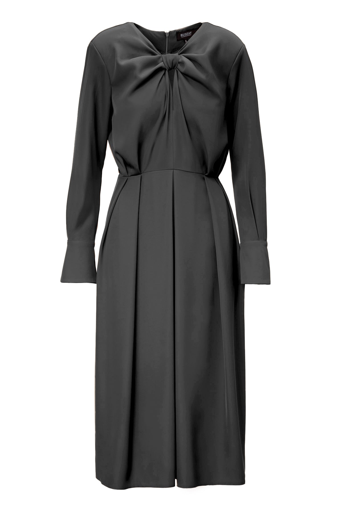 Midi Black Dress With Ring Detail And Pleats