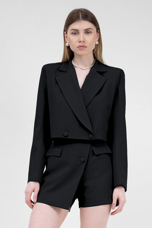 Black Suit With Cropped Blazer And Skort