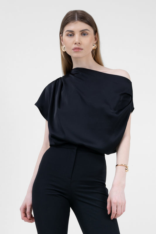 Black Asymmetrical Draped Top