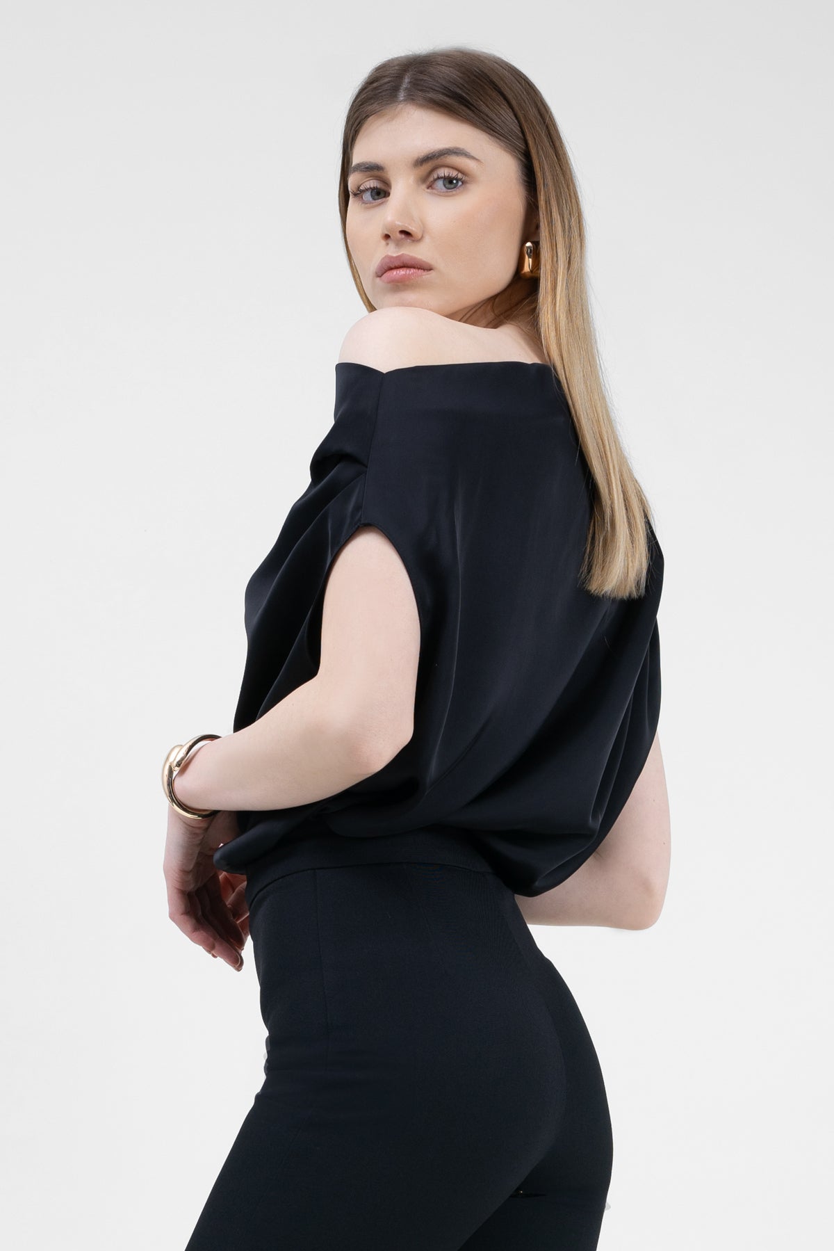 Black Asymmetrical Draped Top