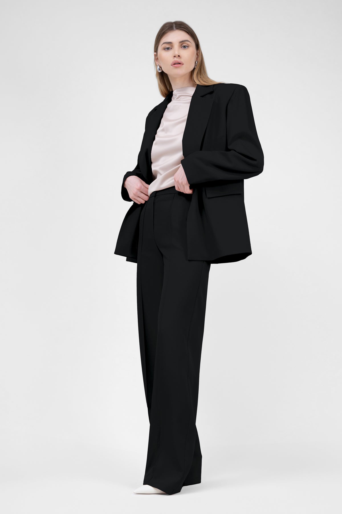 Black Suit With Regular Blazer With Double Pocket And Stripe Detail Trousers