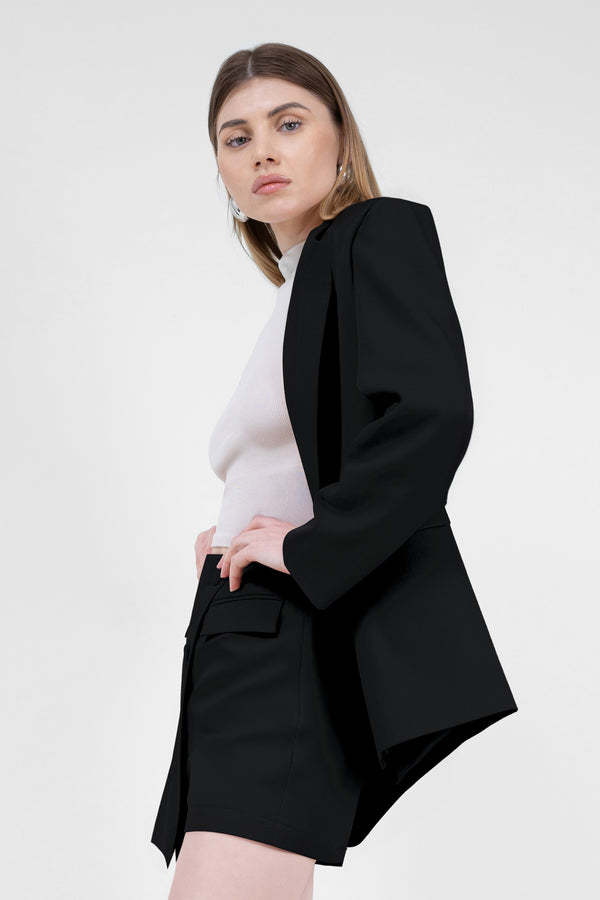 Black Suit With Regular Blazer With Double Pocket And Skort