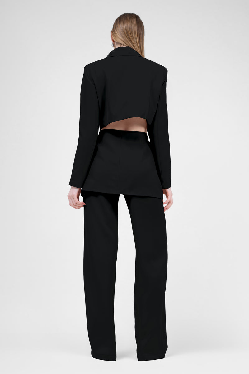 Black Suit With Blazer With Waistline Cut-Out And Stripe Detail Trousers